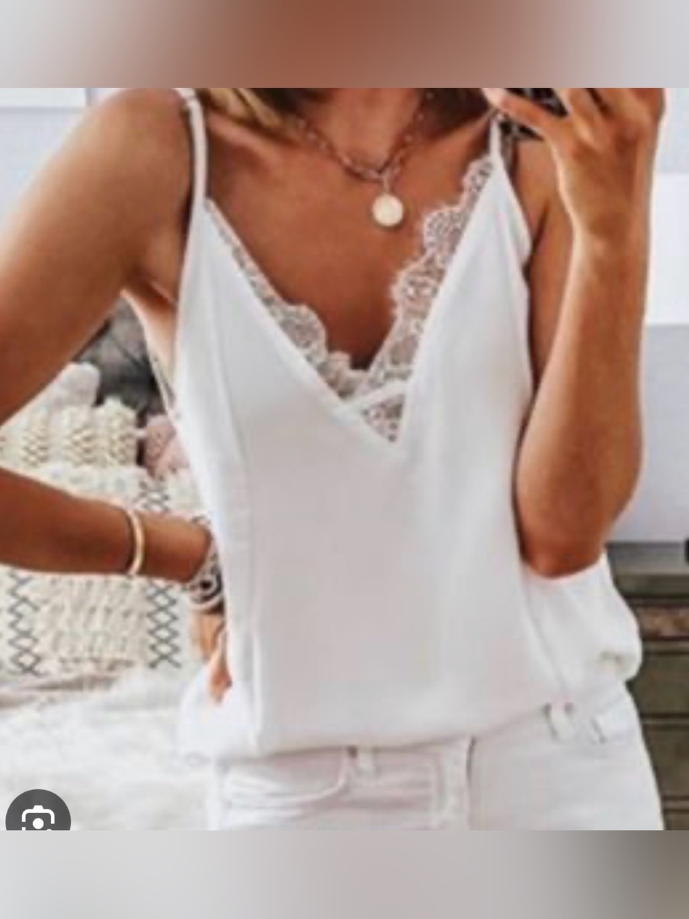 Amaryllis Double Lined White “Emily” Tank with Lace Detail